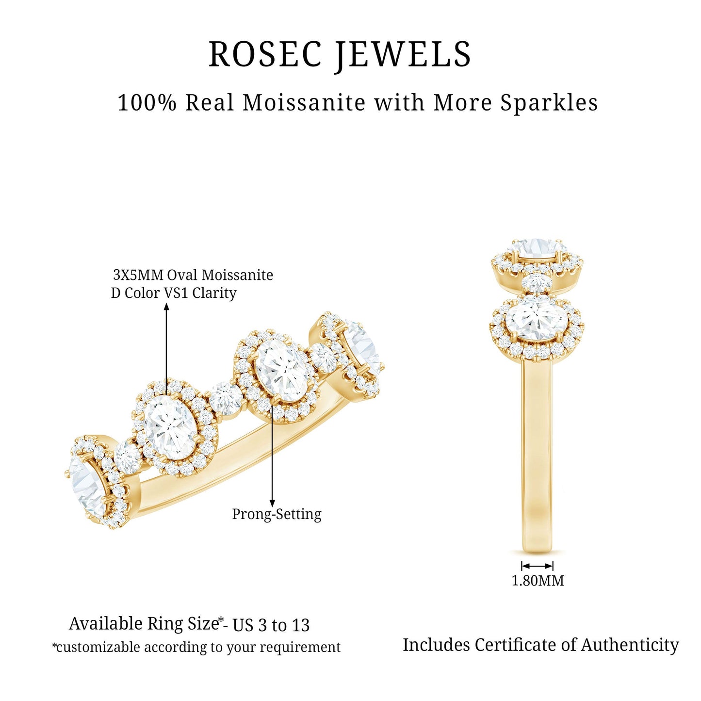 Anillo de aniversario de moissanita de diseño con certificado