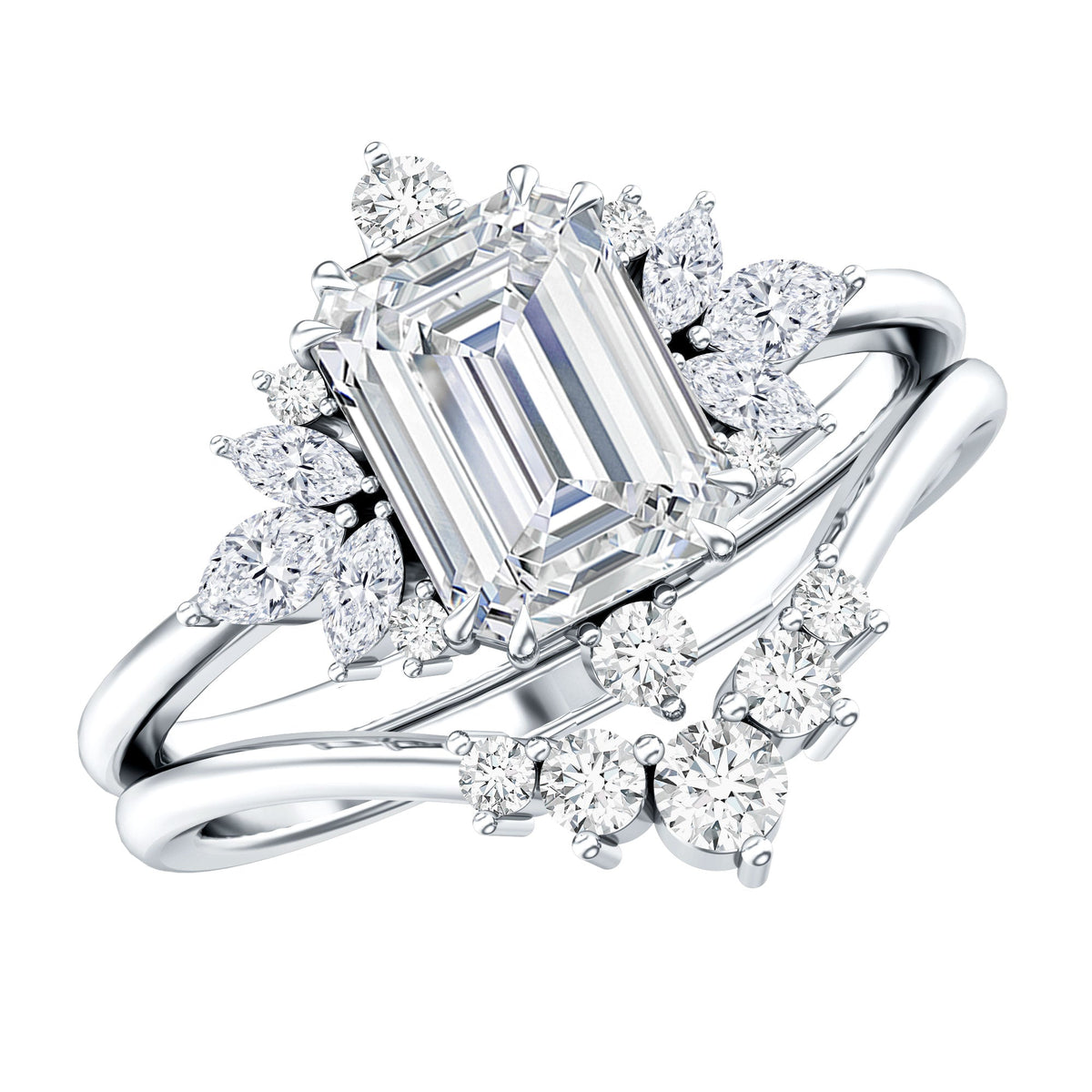 Designer Emerald Cut Moissanite Wedding Ring Set for Women
