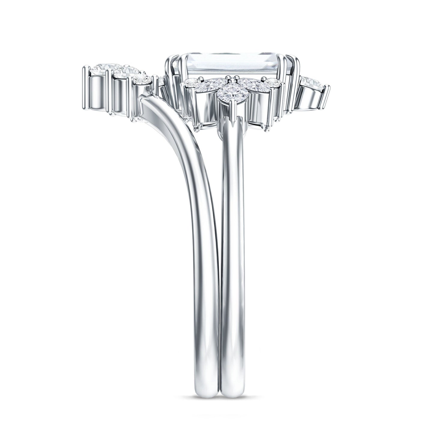 Designer Emerald Cut Moissanite Wedding Ring Set for Women