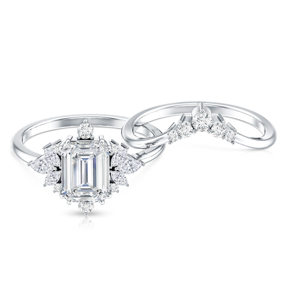 Designer Emerald Cut Moissanite Wedding Ring Set for Women