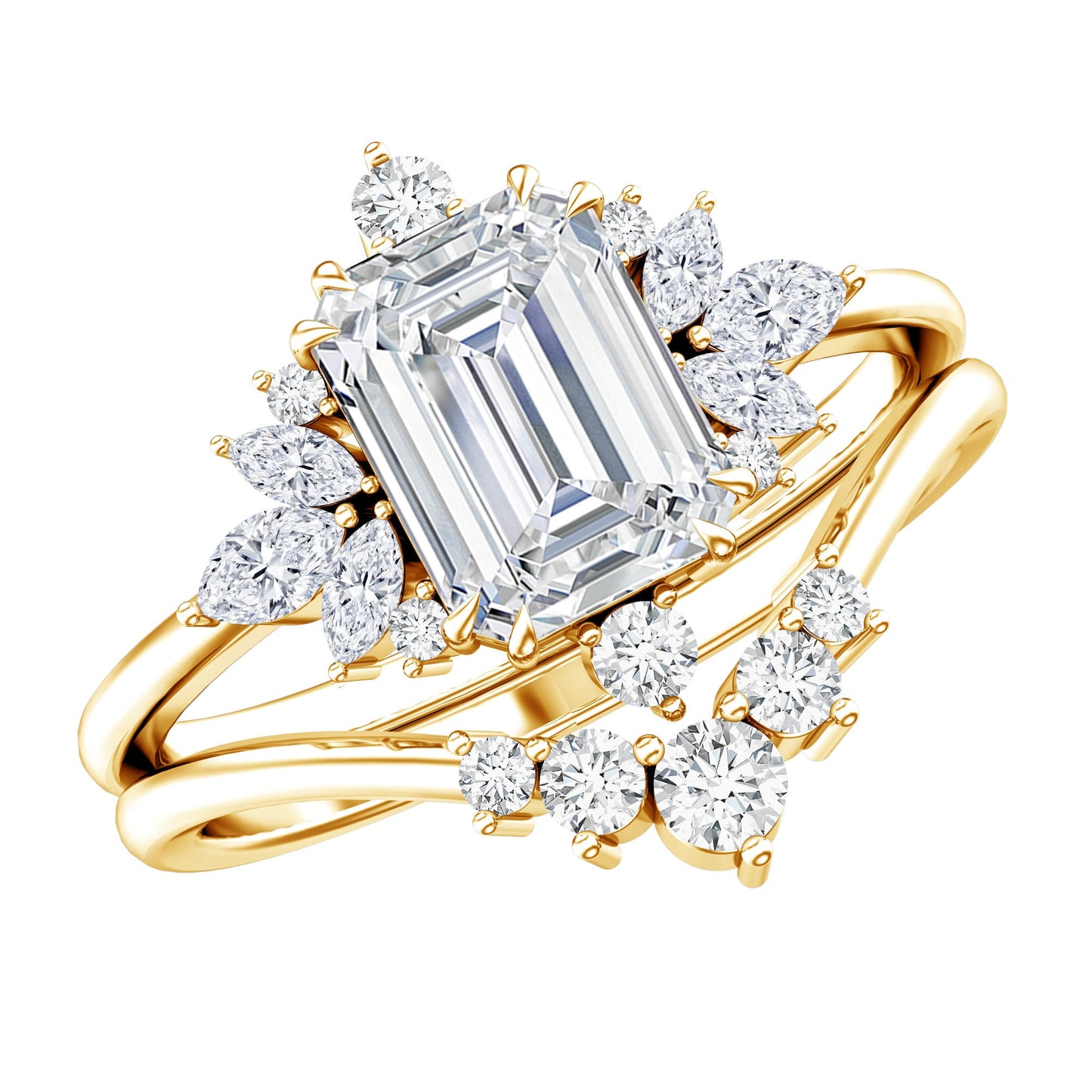 Designer Emerald Cut Moissanite Wedding Ring Set for Women