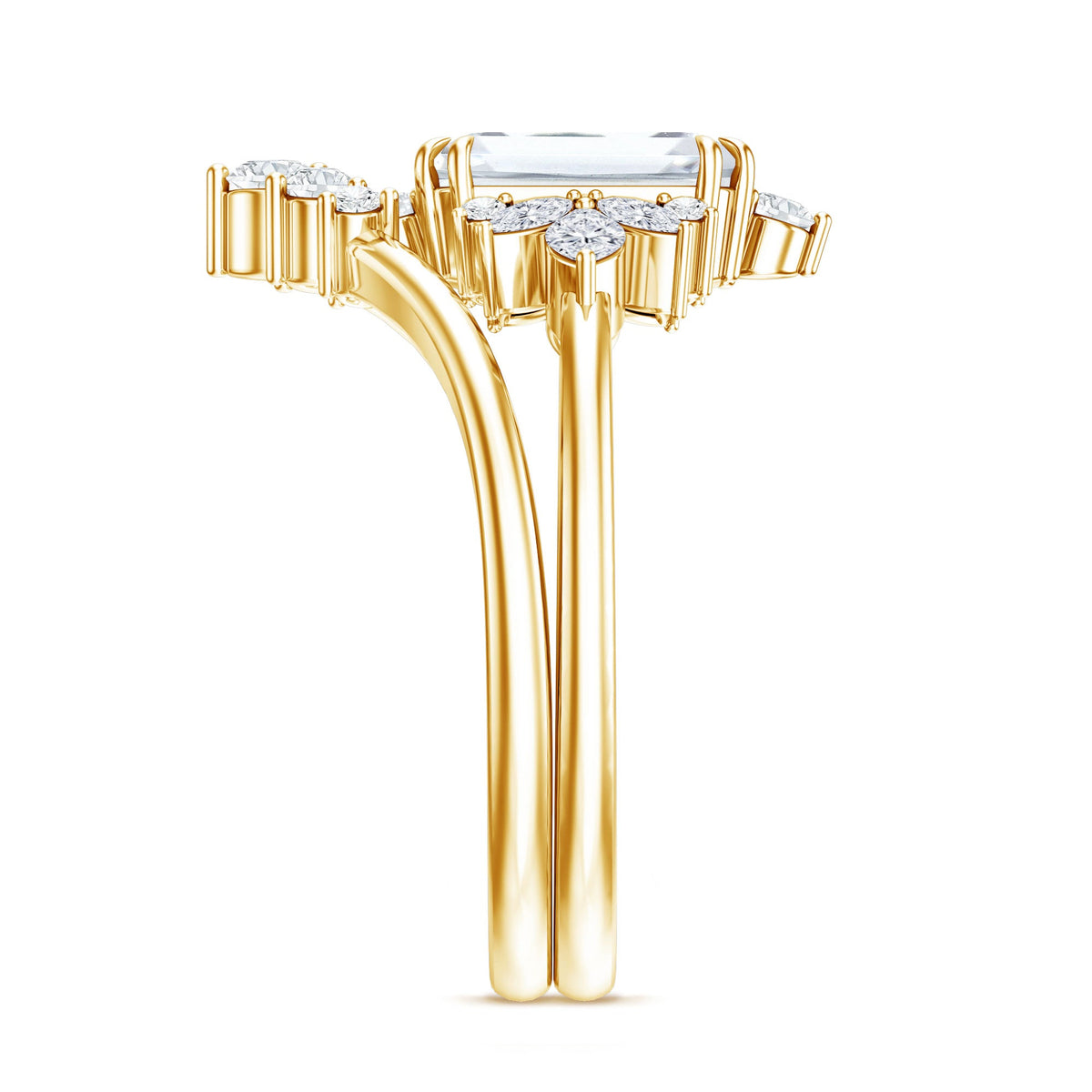 Designer Emerald Cut Moissanite Wedding Ring Set for Women