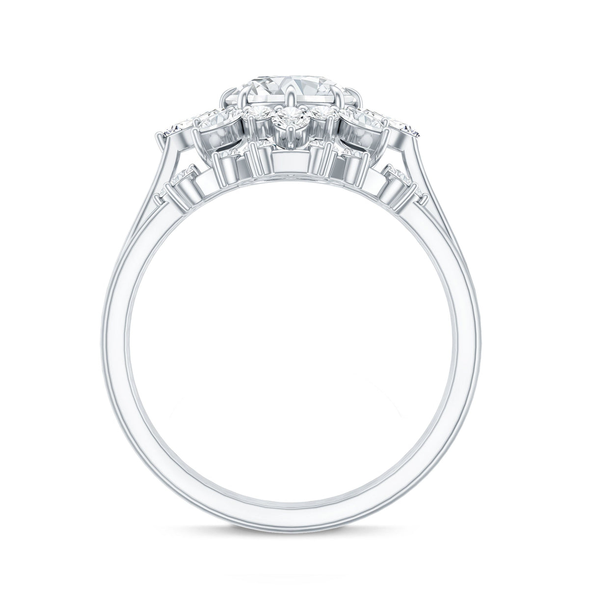 Flower Inspired Moissanite Halo Engagement Ring with Enhancer
