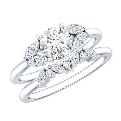 Round Cut Moissanite Bridal Ring Set with Certificate