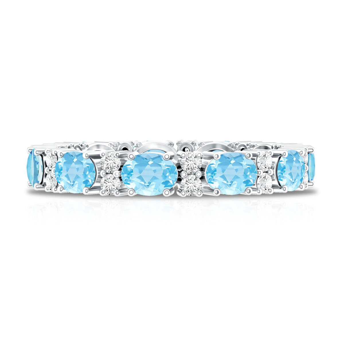 Natural Aquamarine Diamond Eternity Wedding Band in East West Style