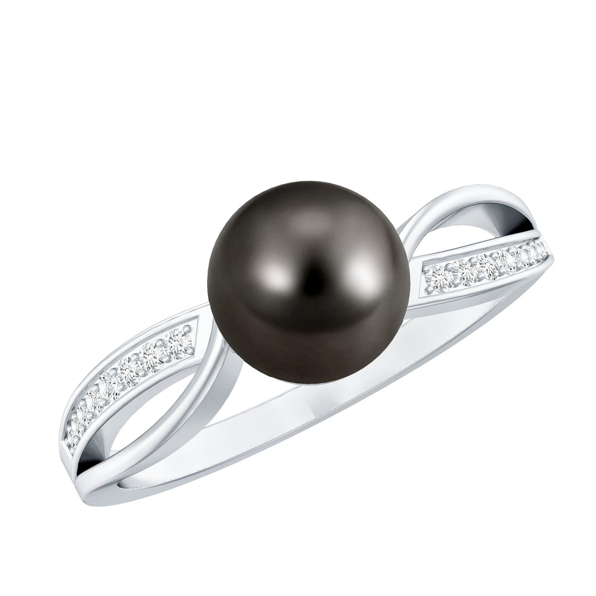 Anillo de compromiso solitario de perla de Tahití de 7,5 quilates con diamante