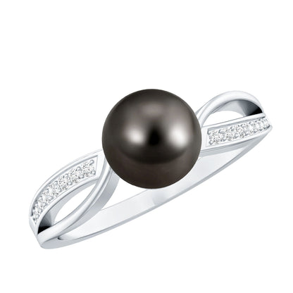 Anillo de compromiso solitario de perla de Tahití de 7,5 quilates con diamante