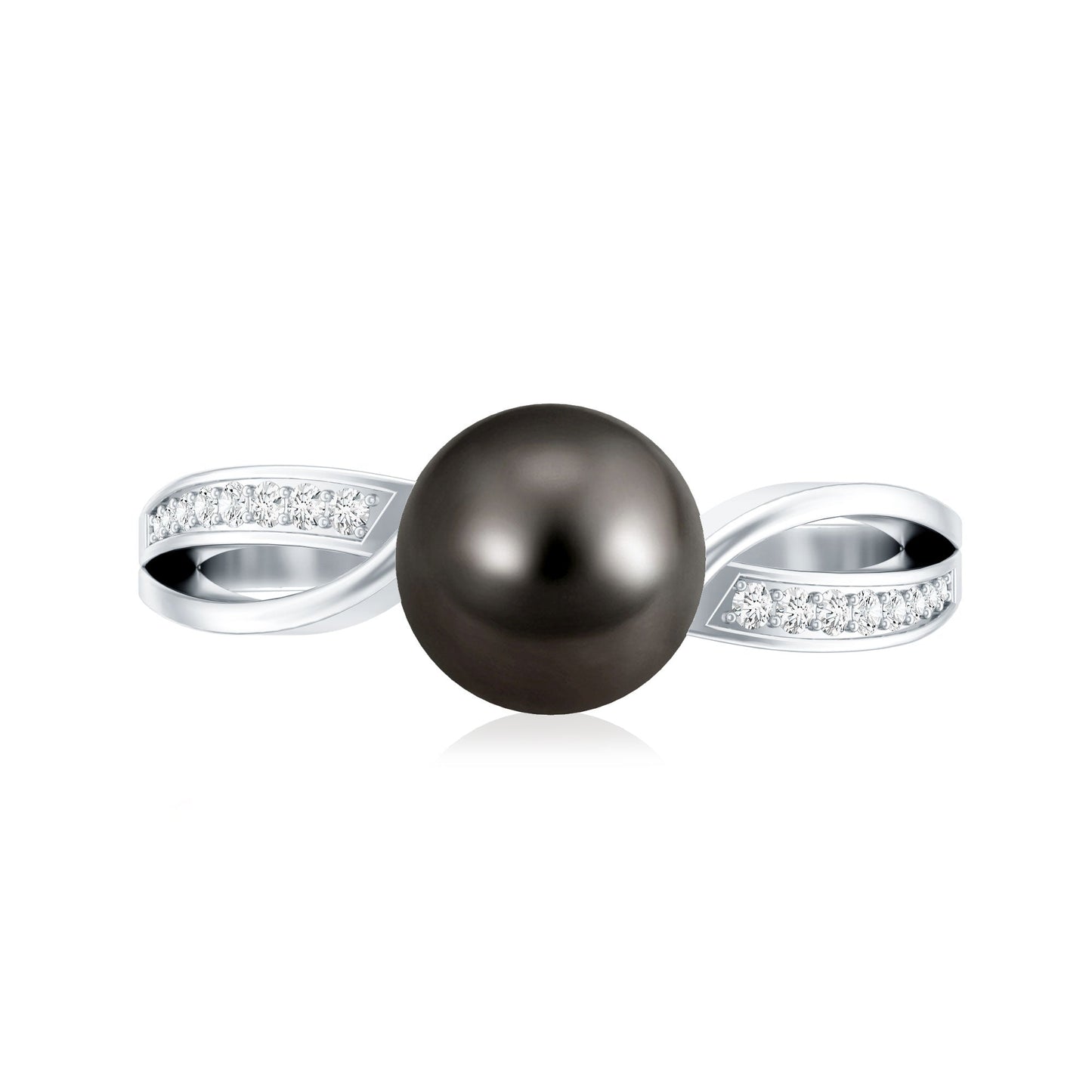 Anillo de compromiso solitario de perla de Tahití de 7,5 quilates con diamante