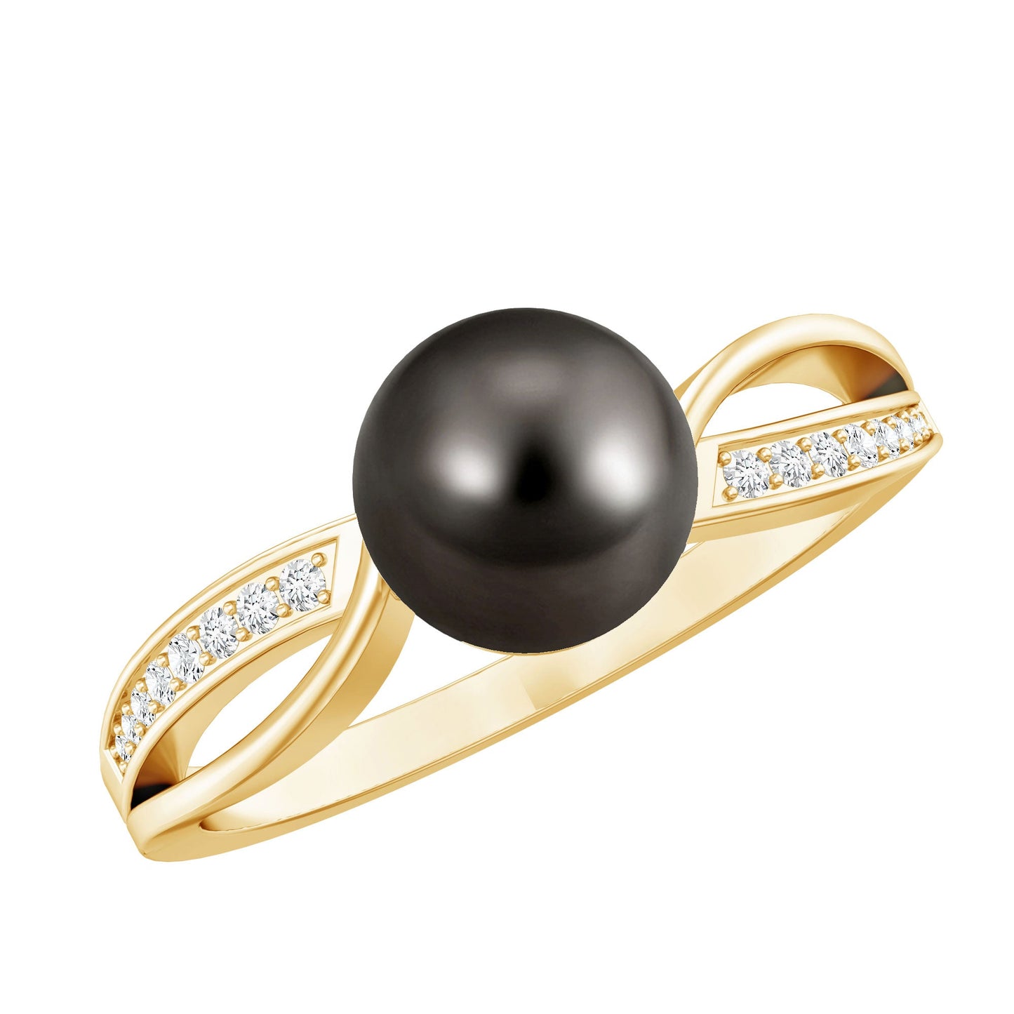 Anillo de compromiso solitario de perla de Tahití de 7,5 quilates con diamante