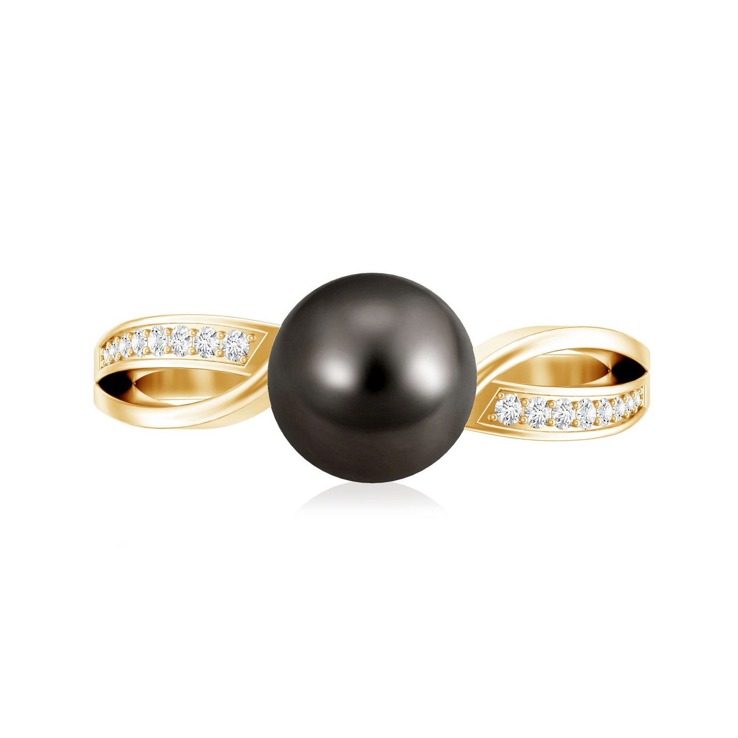 Anillo de compromiso solitario de perla de Tahití de 7,5 quilates con diamante