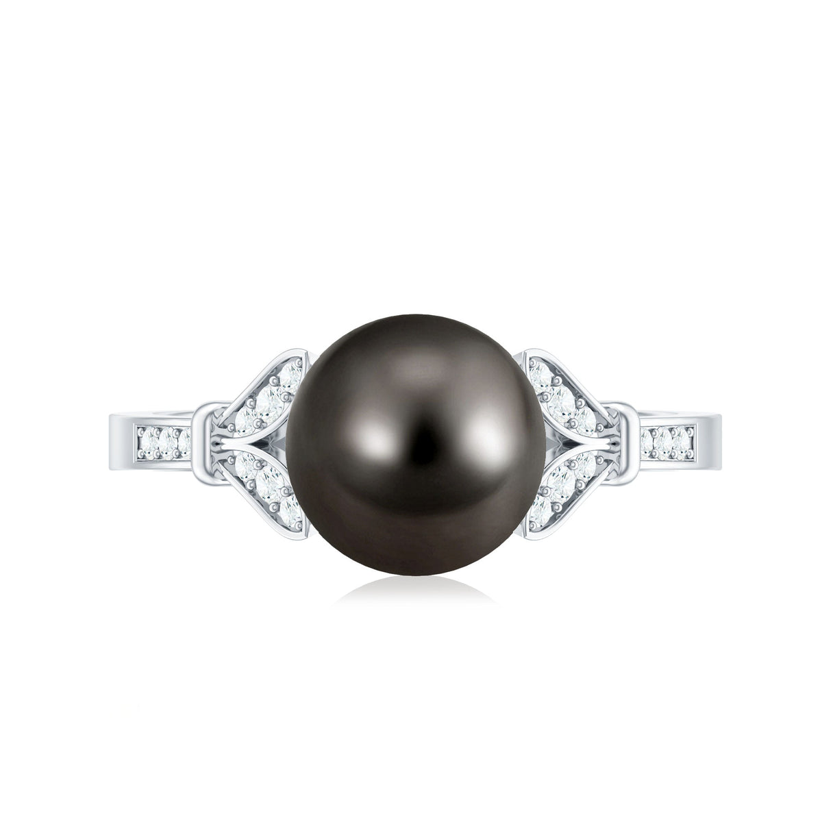 Tahitian Pearl and Diamond Engagement Ring with Split Shank
