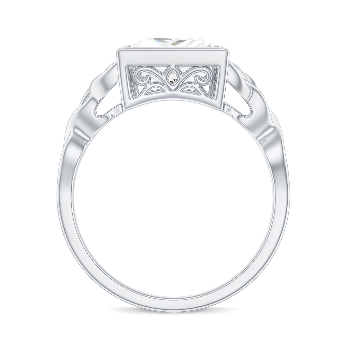 Anillo de compromiso celta de moissanita con corte princesa y engaste de bisel