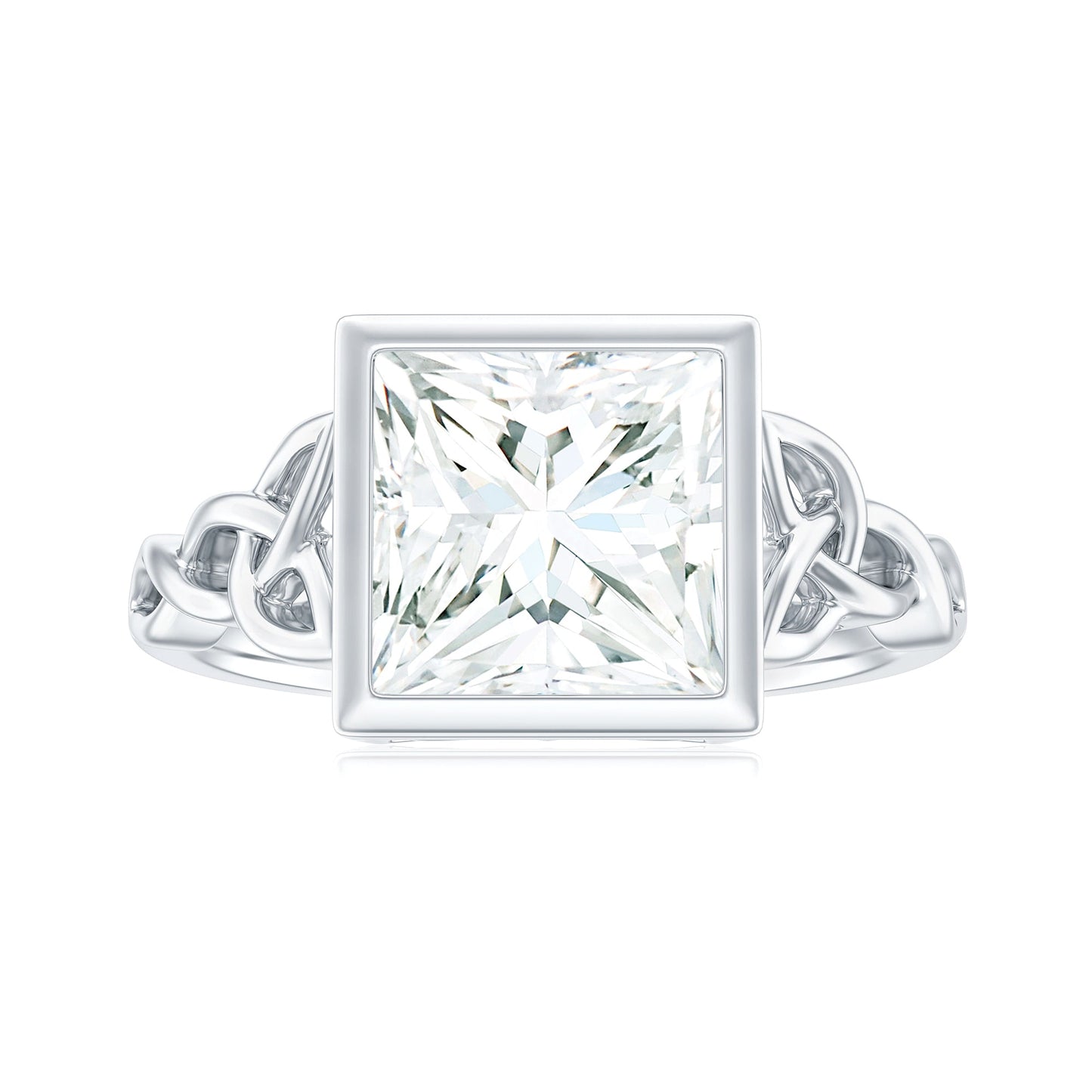 Anillo de compromiso celta de moissanita con corte princesa y engaste de bisel