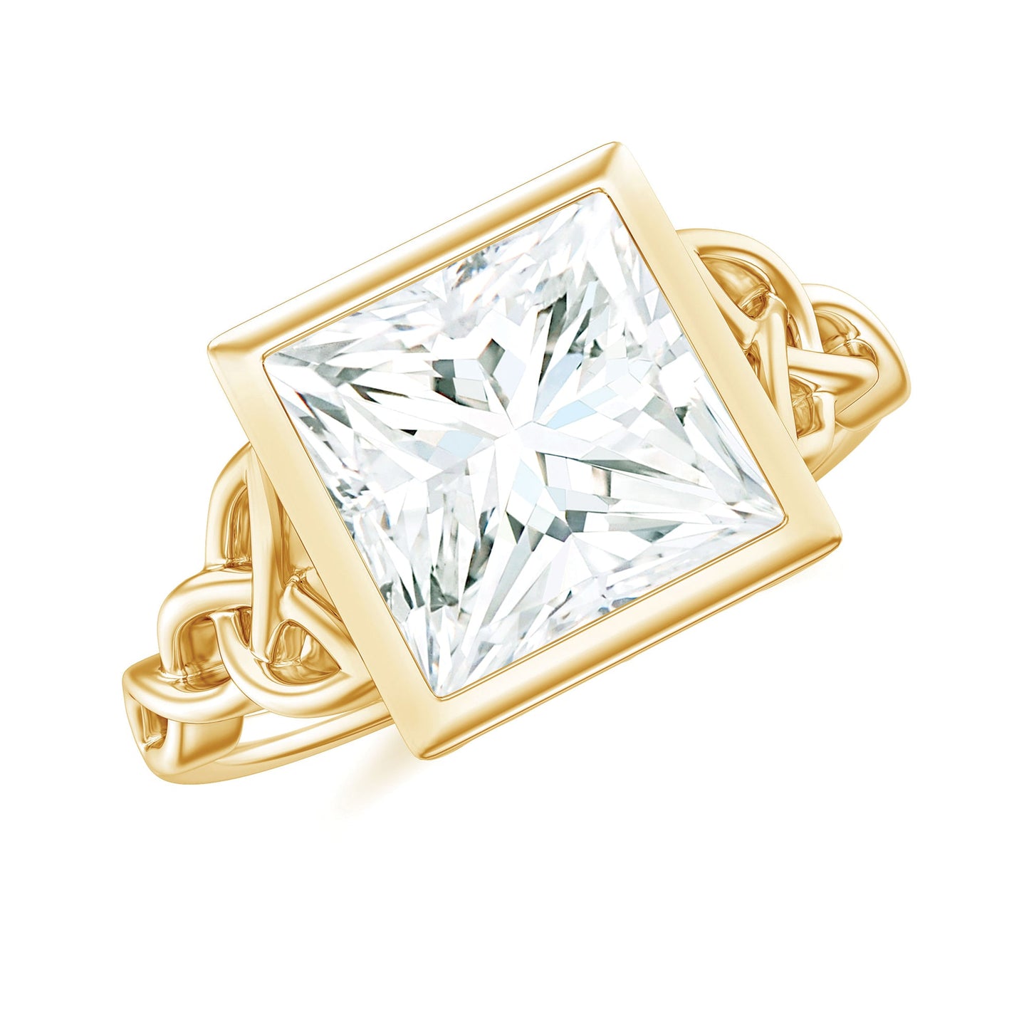 Anillo de compromiso celta de moissanita con corte princesa y engaste de bisel
