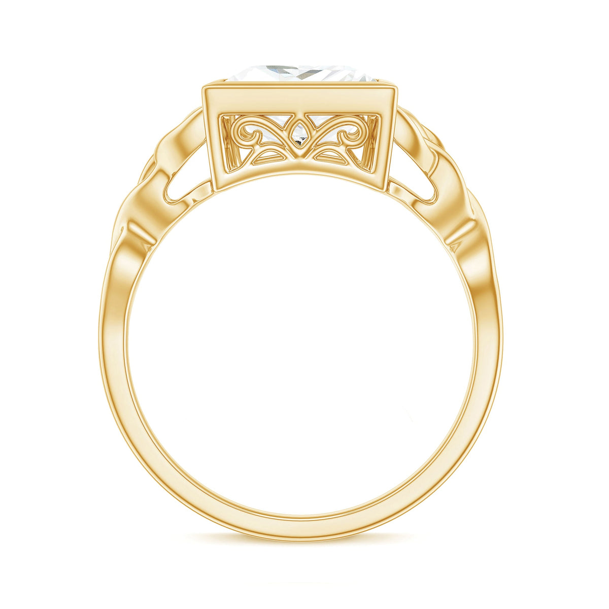 Anillo de compromiso celta de moissanita con corte princesa y engaste de bisel
