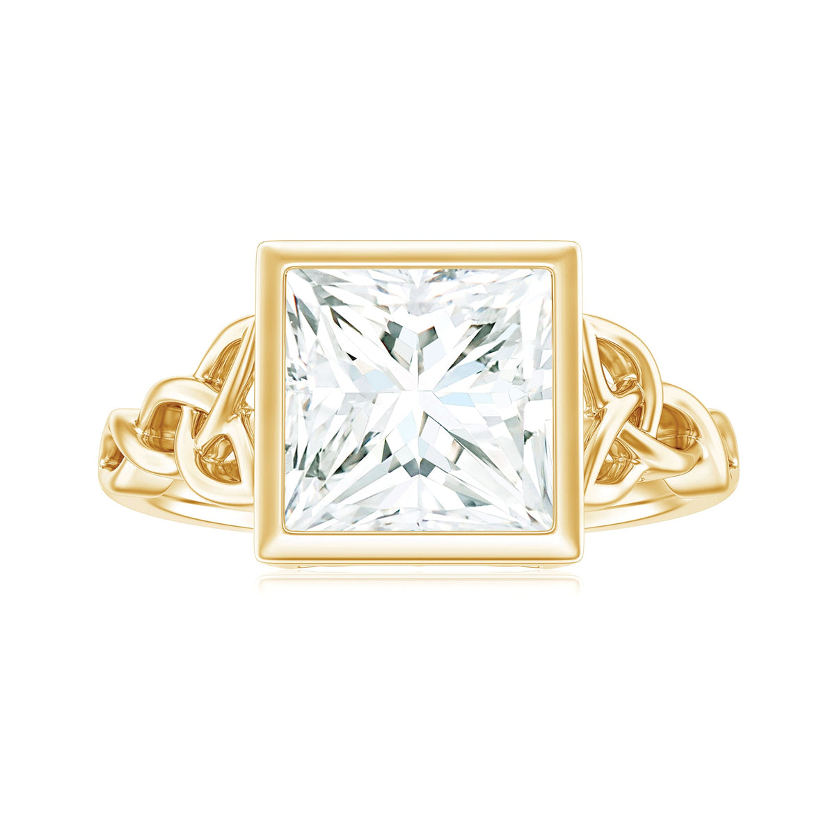 Anillo de compromiso celta de moissanita con corte princesa y engaste de bisel