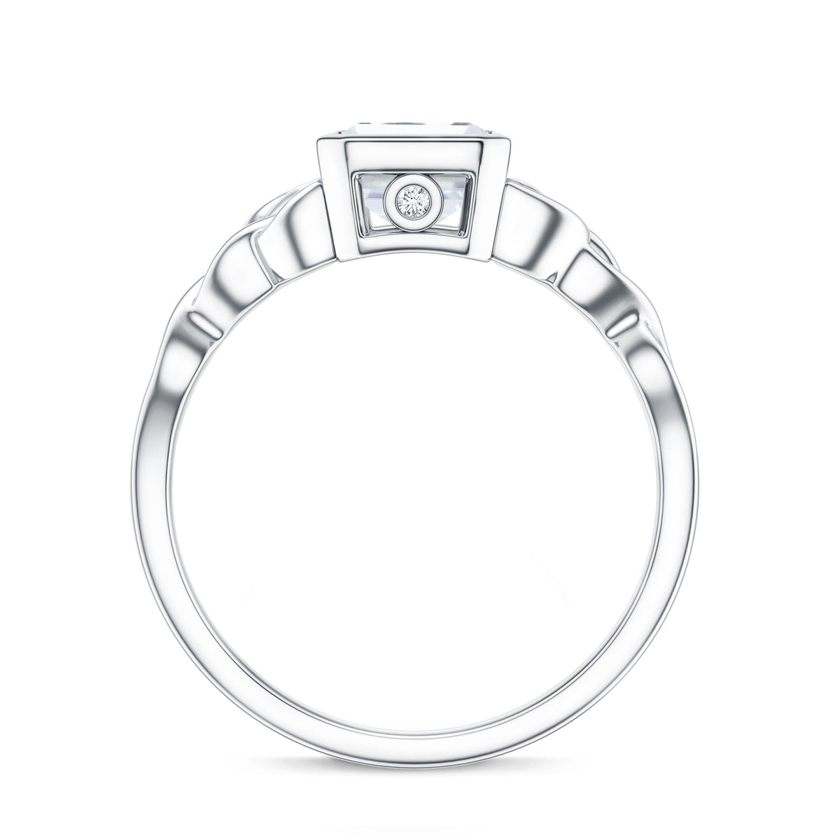 Bezel Set Emerald Cut Moissanite Celtic Engagement Ring