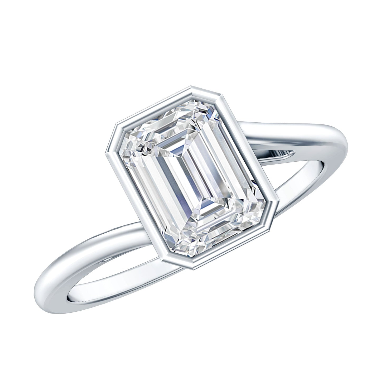 Anillo de compromiso de moissanita con corte esmeralda de 1.8 para mujer