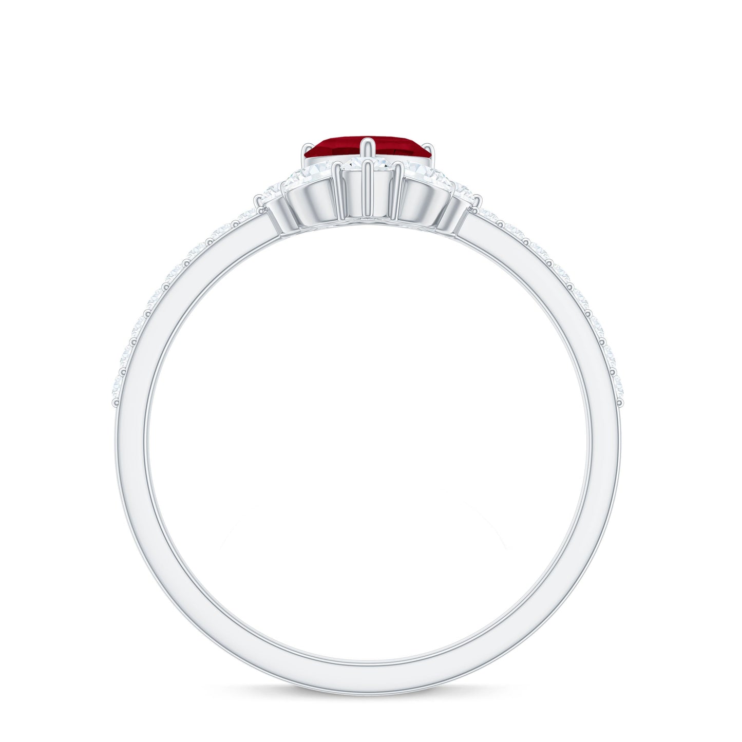 Anillo de Promesa de Corazón de Rubí Natural de 0,6 Quilates con Diamantes para Mujer