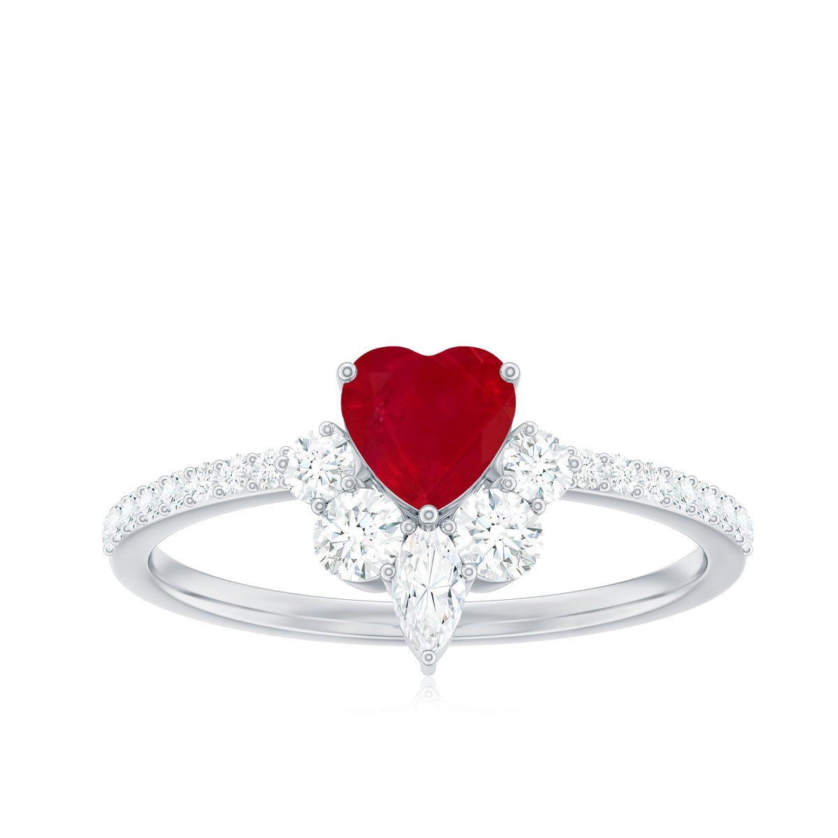 Anillo de Promesa de Corazón de Rubí Natural de 0,6 Quilates con Diamantes para Mujer