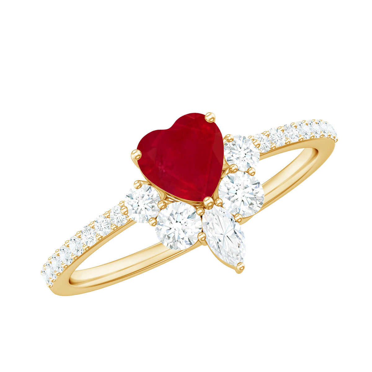 Anillo de Promesa de Corazón de Rubí Natural de 0,6 Quilates con Diamantes para Mujer