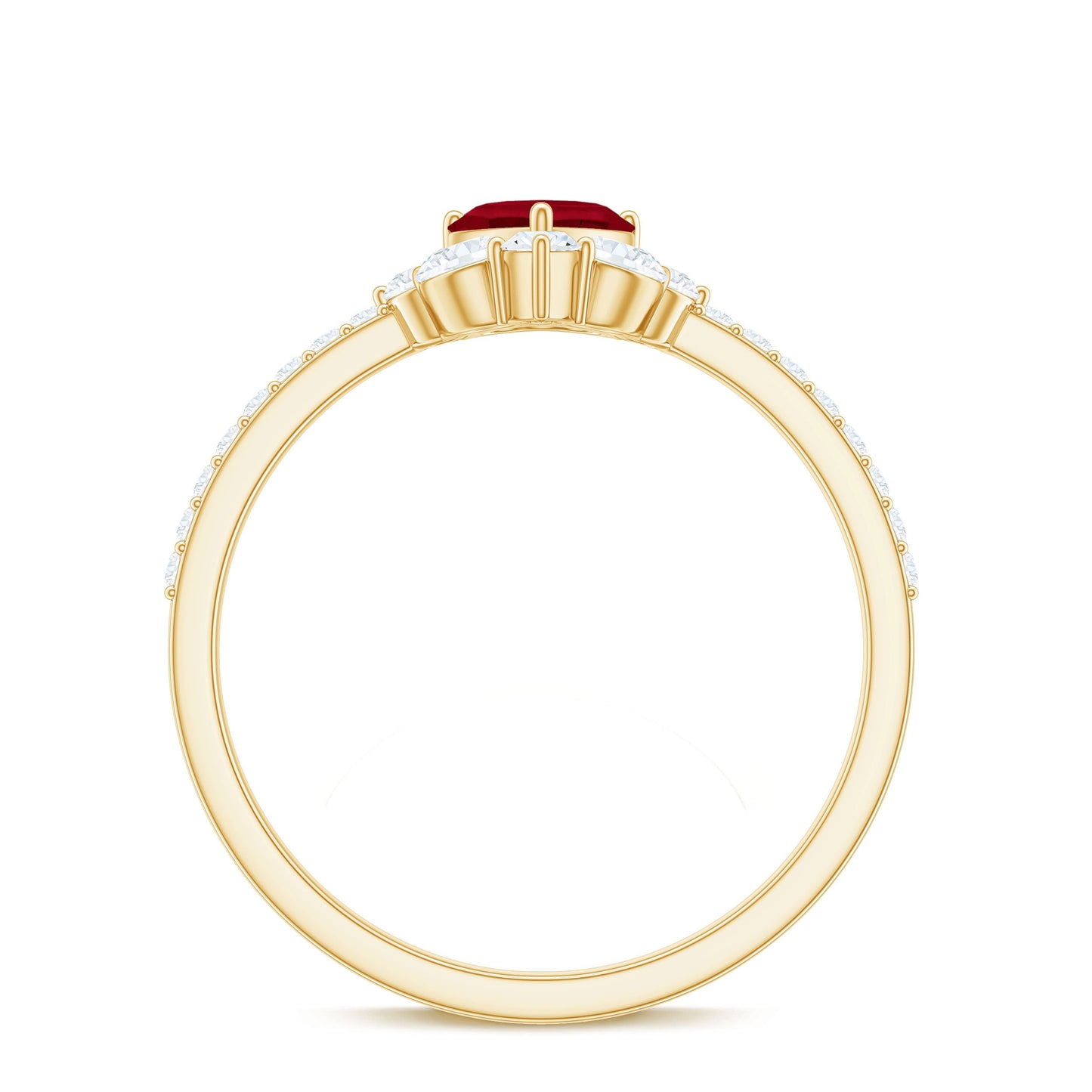 Anillo de Promesa de Corazón de Rubí Natural de 0,6 Quilates con Diamantes para Mujer