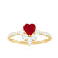 Anillo de Promesa de Corazón de Rubí Natural de 0,6 Quilates con Diamantes para Mujer
