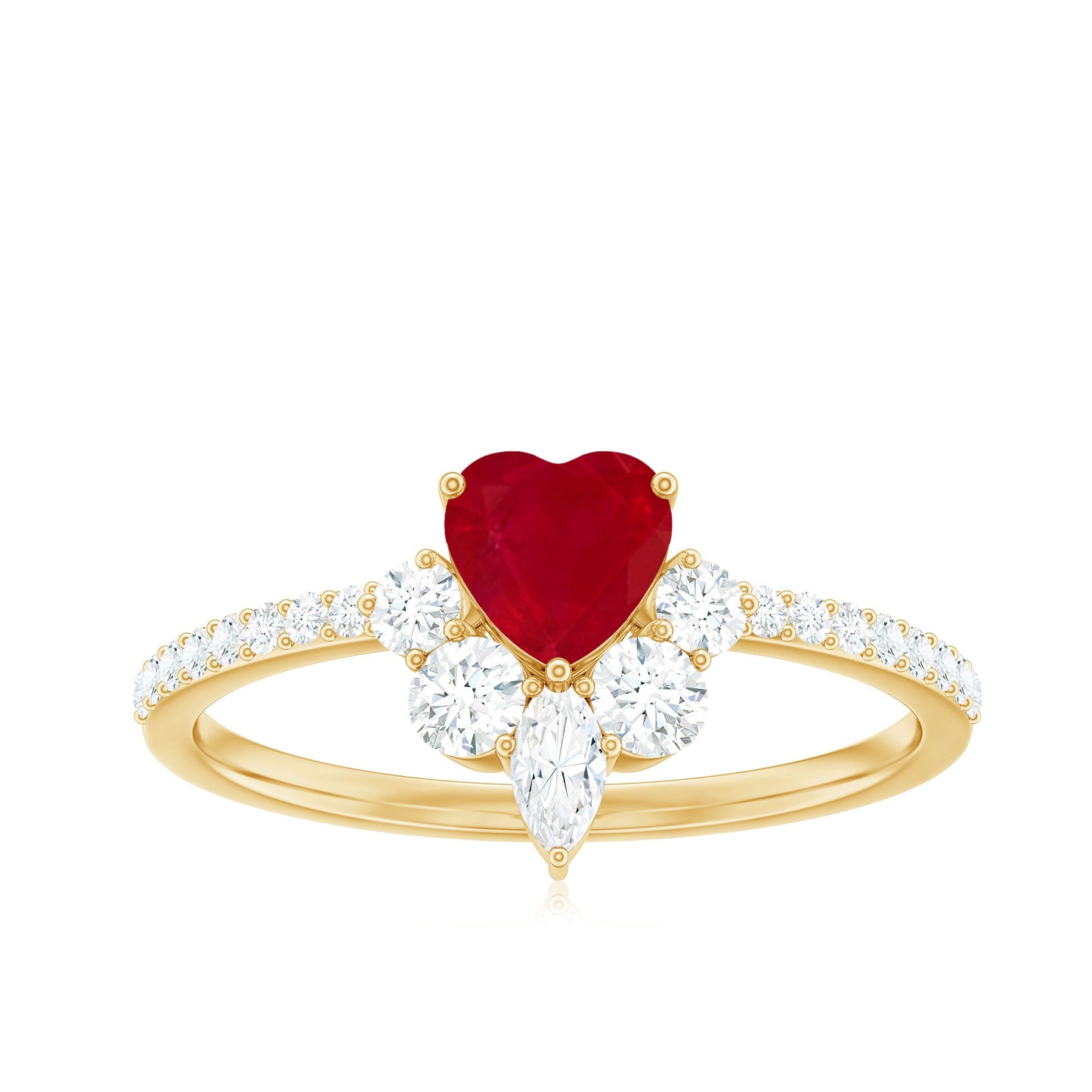 Anillo de Promesa de Corazón de Rubí Natural de 0,6 Quilates con Diamantes para Mujer