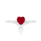 Natural 0.6 Carat Ruby Heart Promise Ring with Diamond Chevron Shank