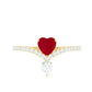 Natural 0.6 Carat Ruby Heart Promise Ring with Diamond Chevron Shank