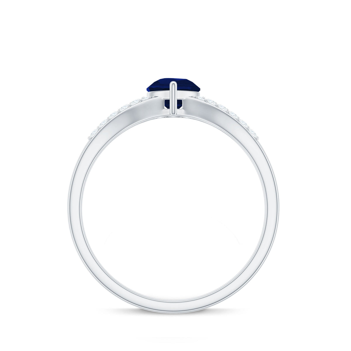 Pear Cut Solitaire Blue Sapphire Split Shank Ring with Diamond