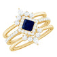 0.4 Carat Princess Cut Blue Sapphire Bridal Ring Set with Moissanite Halo