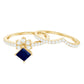 Designer Princess Cut Blue Sapphire and Diamond Flower Wedding Ring Set