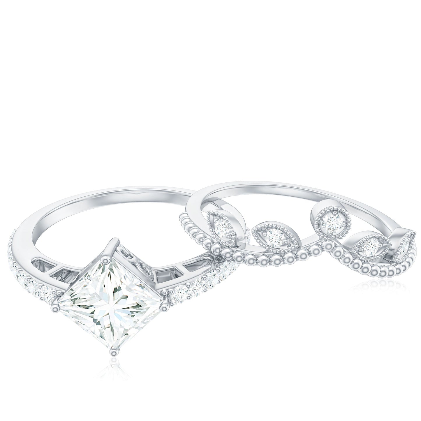 Juego de anillos de novia vintage de moissanita con talla brillante