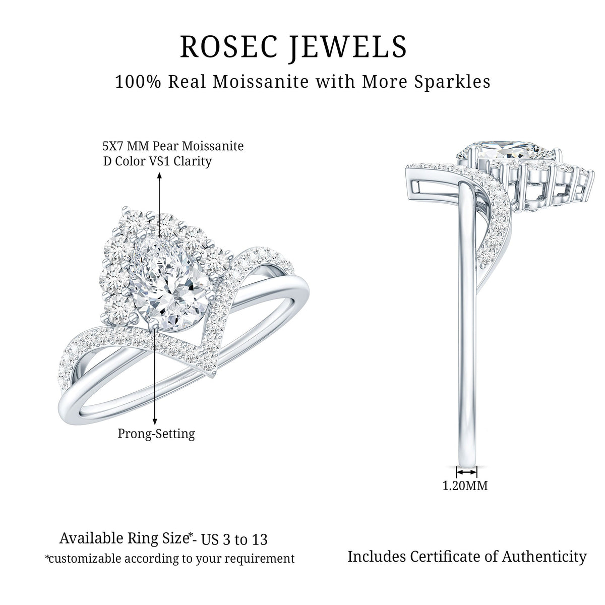 Designer 0.79 Carat Pear Shaped Moissanite Engagement Ring
