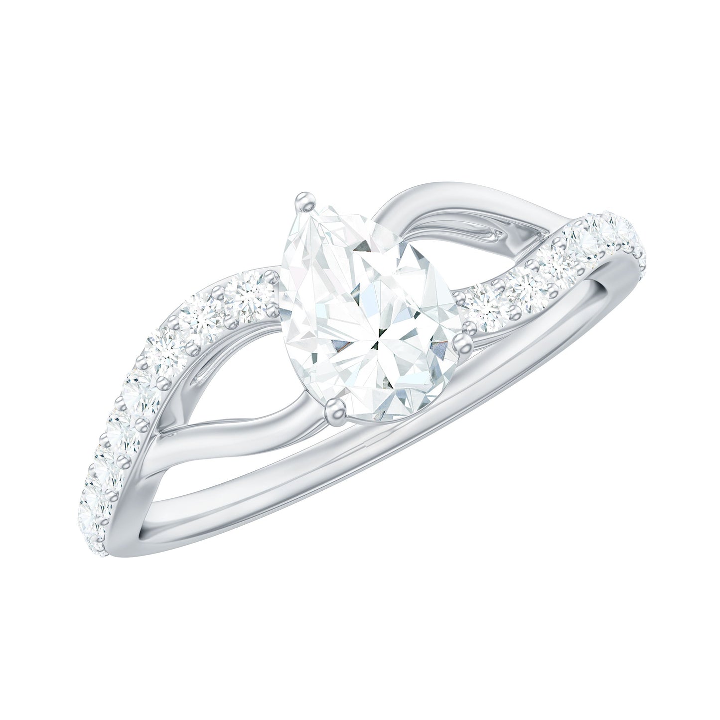 Certified Pear Cut Moissanite Split Shank Engagement Ring