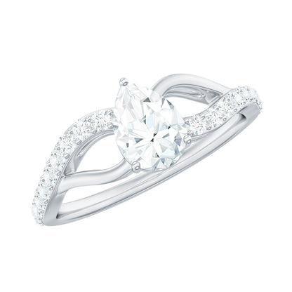 Certified Pear Cut Moissanite Split Shank Engagement Ring