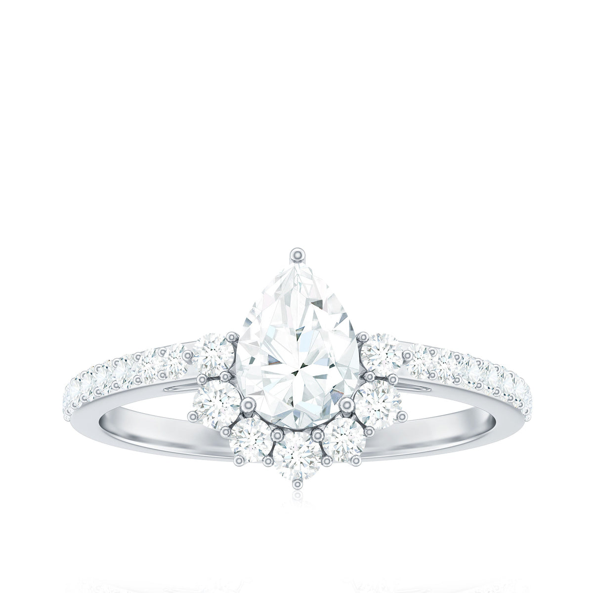 Moissanite Teardrop Engagement Ring with Half Halo