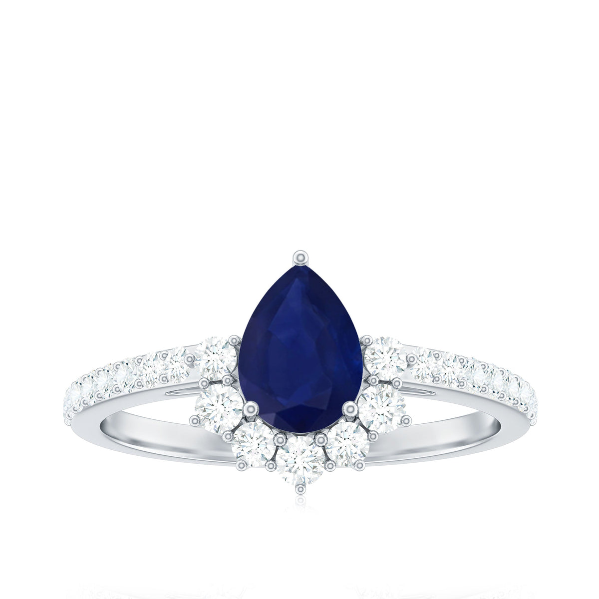 0.5 Carat Pear Shaped Blue Sapphire and Diamond Half Halo Engagement Ring