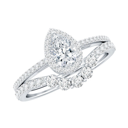 Juego de anillo de novia de moissanita certificado de 0,5 quilates en forma de lágrima con halo