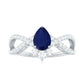 Real 0.5 Blue Sapphire Pear Shape Engagement Ring with Diamond Crossover