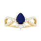 Real 0.5 Blue Sapphire Pear Shape Engagement Ring with Diamond Crossover