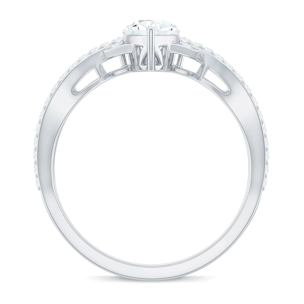 Designer Pear Shaped Moissanite Crossover Engagement Ring