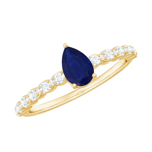 Anillo de compromiso solitario de zafiro azul minimalista de 0,5 quilates con diamante