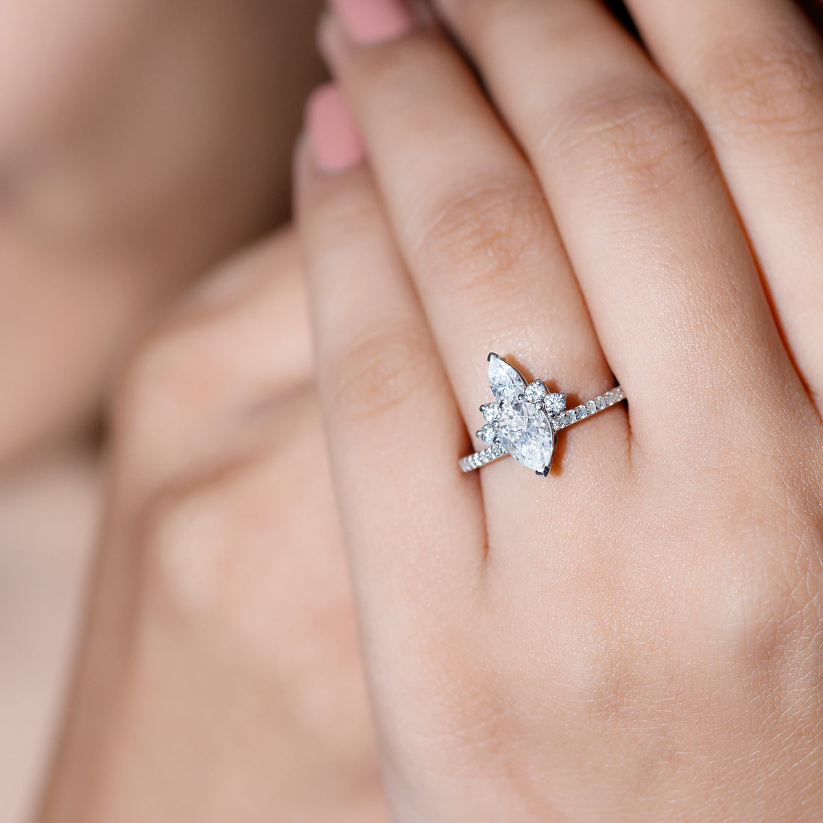 0.7 Carat Pear Shape Moissanite Crown Engagement Ring