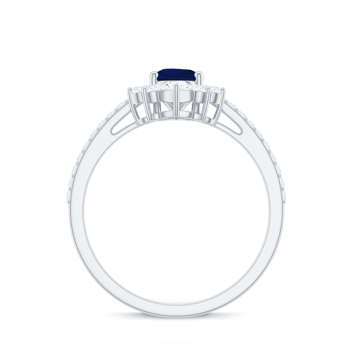 Certified 0.5 Carat Pear Shaped Blue Sapphire Crown Engagement Ring with Diamond