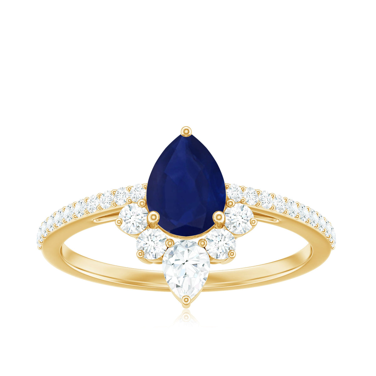Certified 0.5 Carat Pear Shaped Blue Sapphire Crown Engagement Ring with Diamond