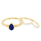 0.5 Carat Pear Cut Blue Sapphire Solitaire Ring Set with Diamond Enhancer Band