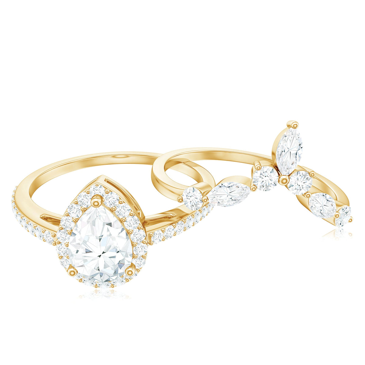 Pear Cut Moissanite Halo Bridal Ring Set with Certificate