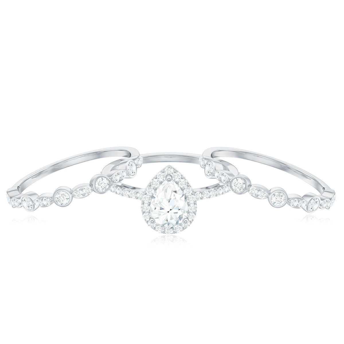 0.7 Carat Pear Shaped Moissanite Engagement Ring with 2 Enhancers